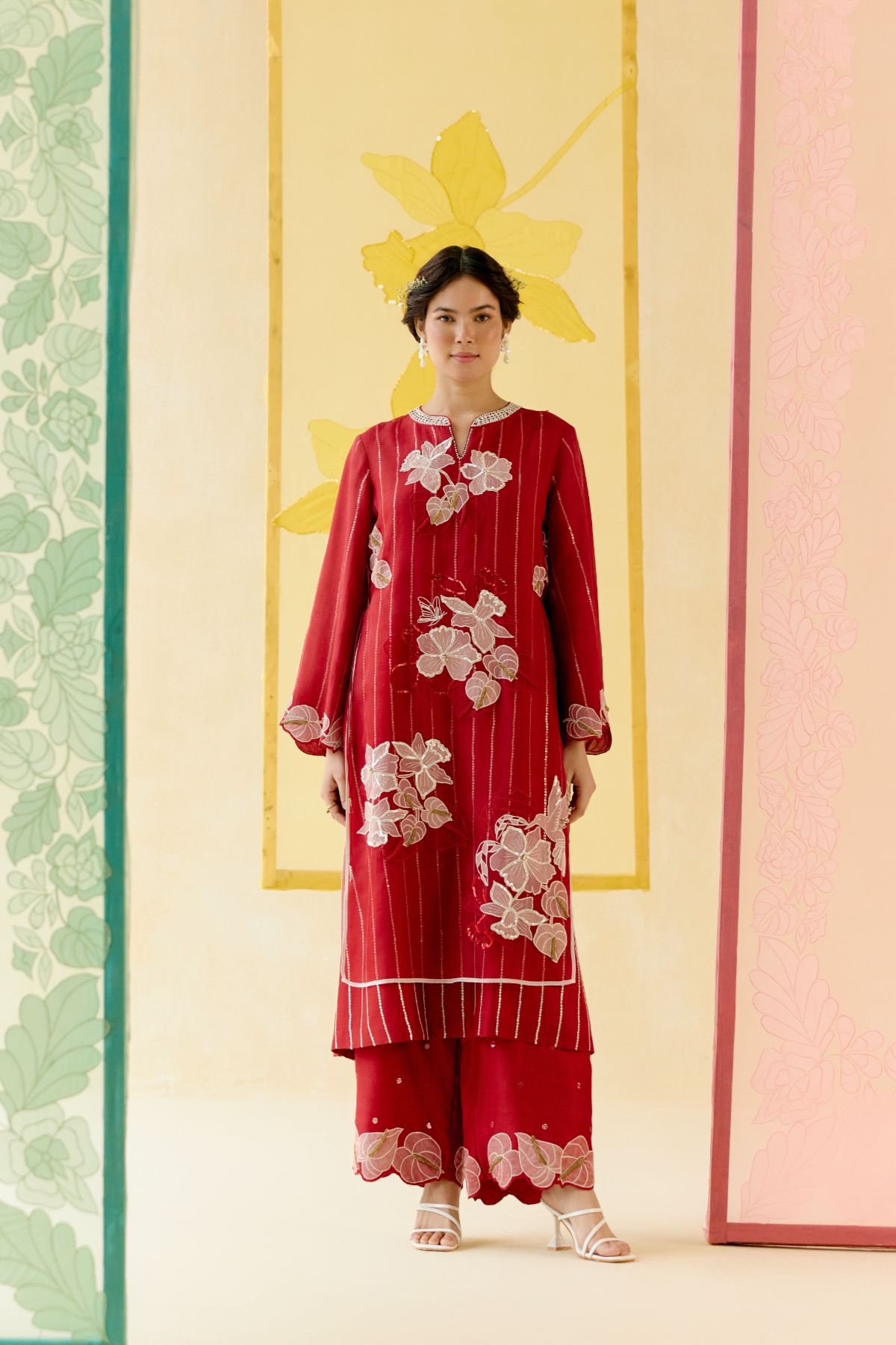 "I AM" a Romantic red rose applique & hand embroidered layered kurta set