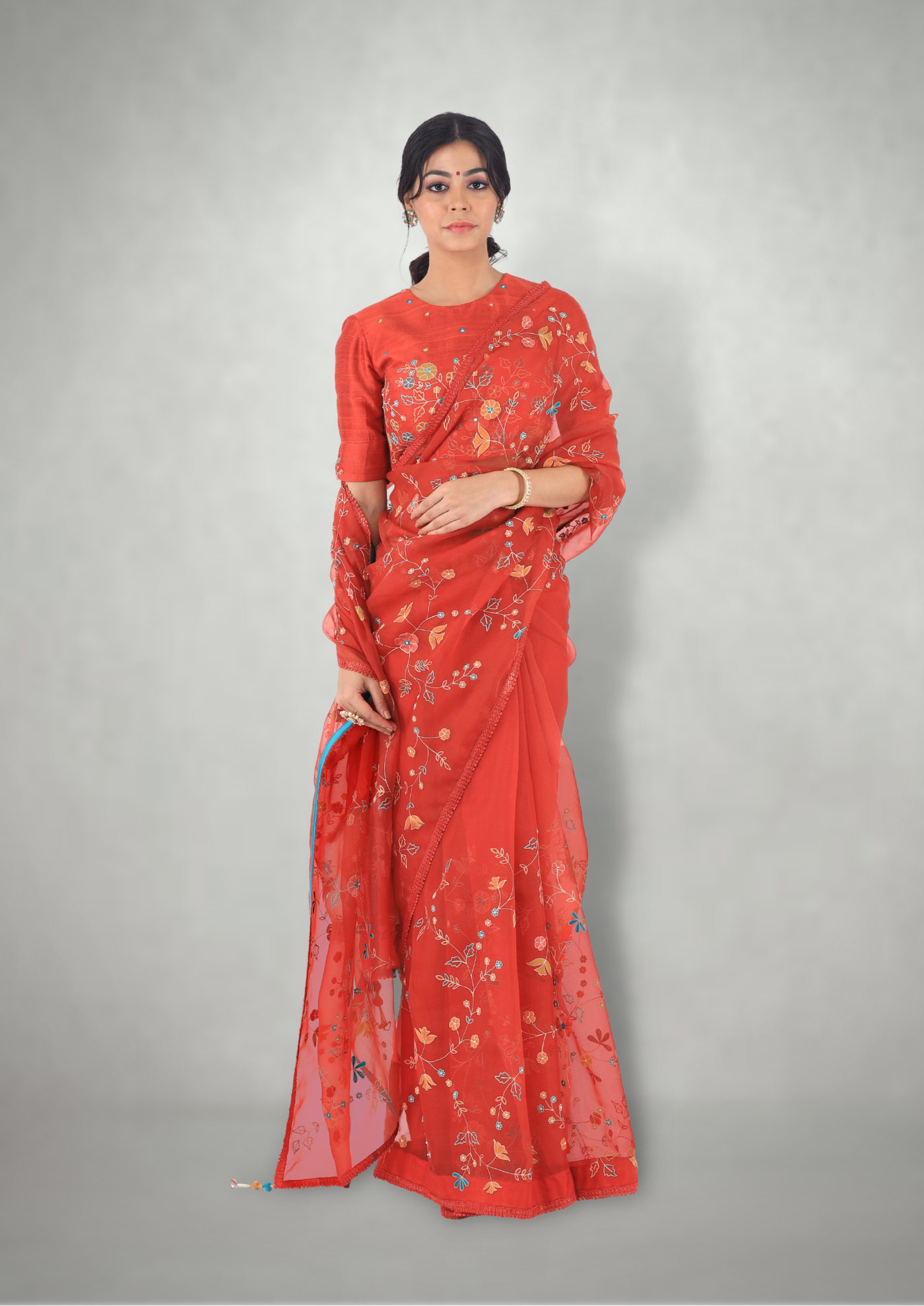 Rust Aari & Mirror Work Saree Only
