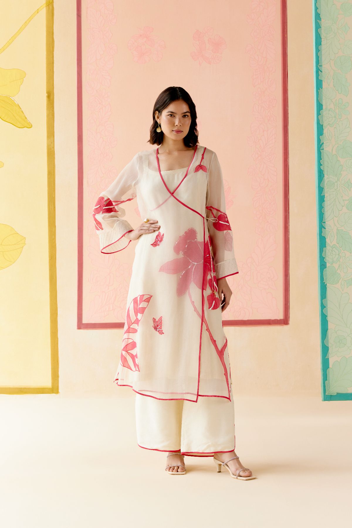 "I AM" a Rose white applique & hand embroidered angrakha kurta set