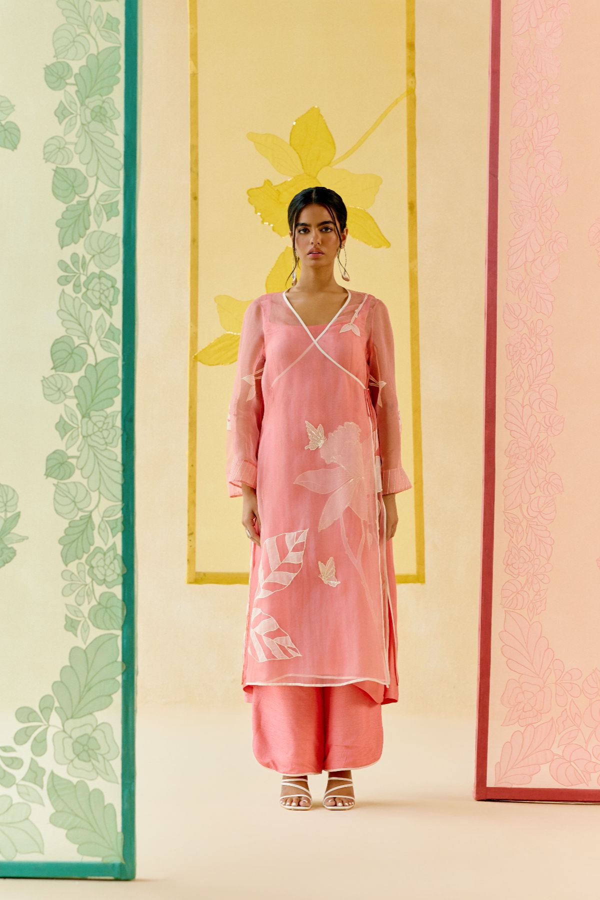 "I AM" a Cherry blossom pink applique & hand embroidered angrakha kurta set