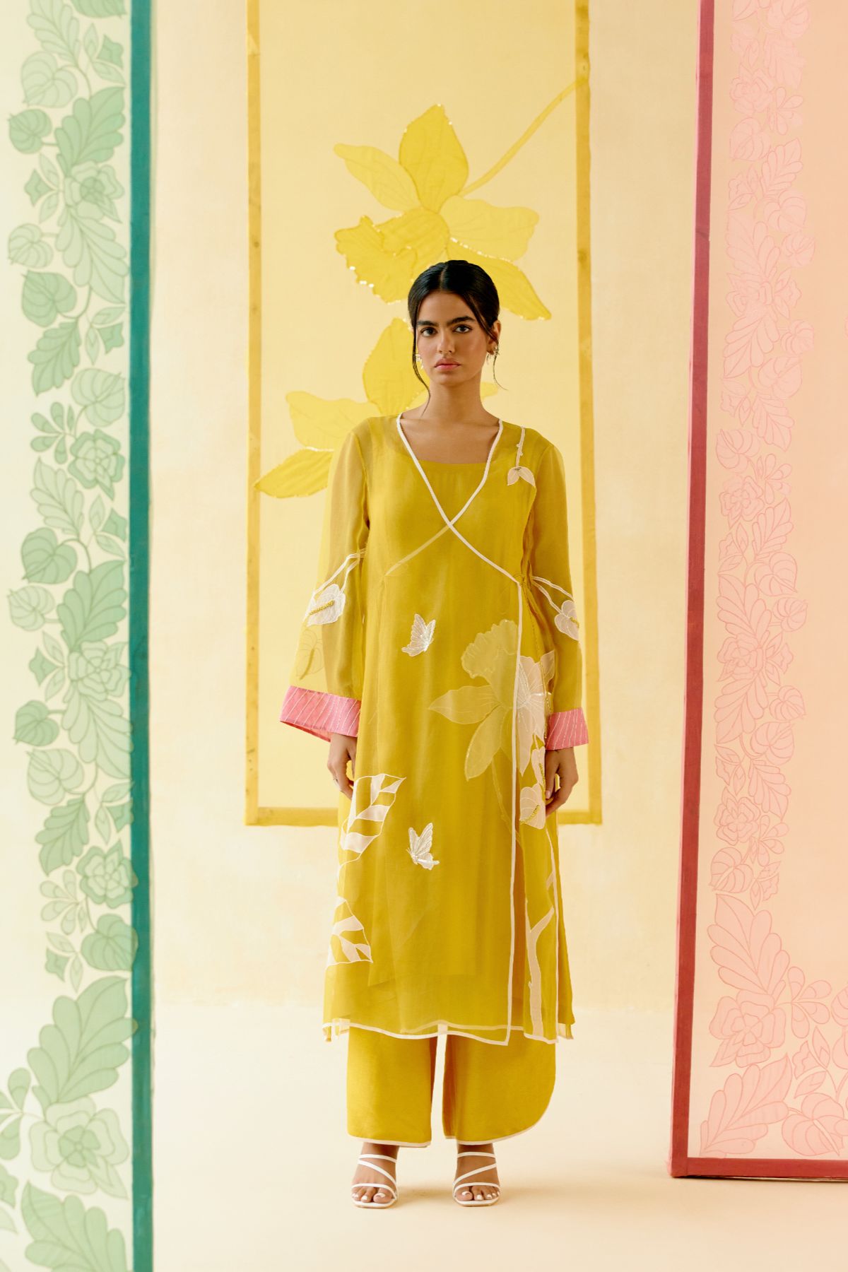 "I AM" a Marigold mustard applique & hand embroidered angrakha kurta set