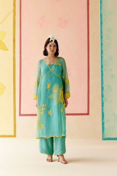 "I AM" a Daisy mint applique & hand embroidered angrakha kurta set