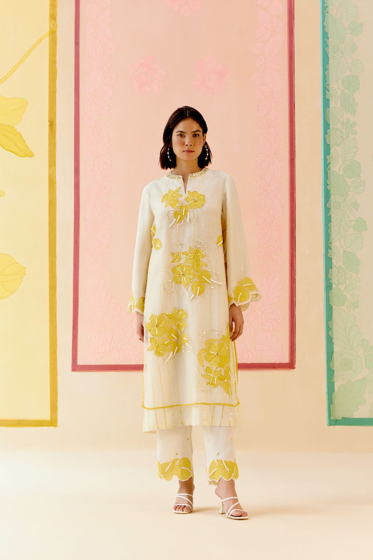 "I AM" a Champa white applique & hand embroidered layered kurta set