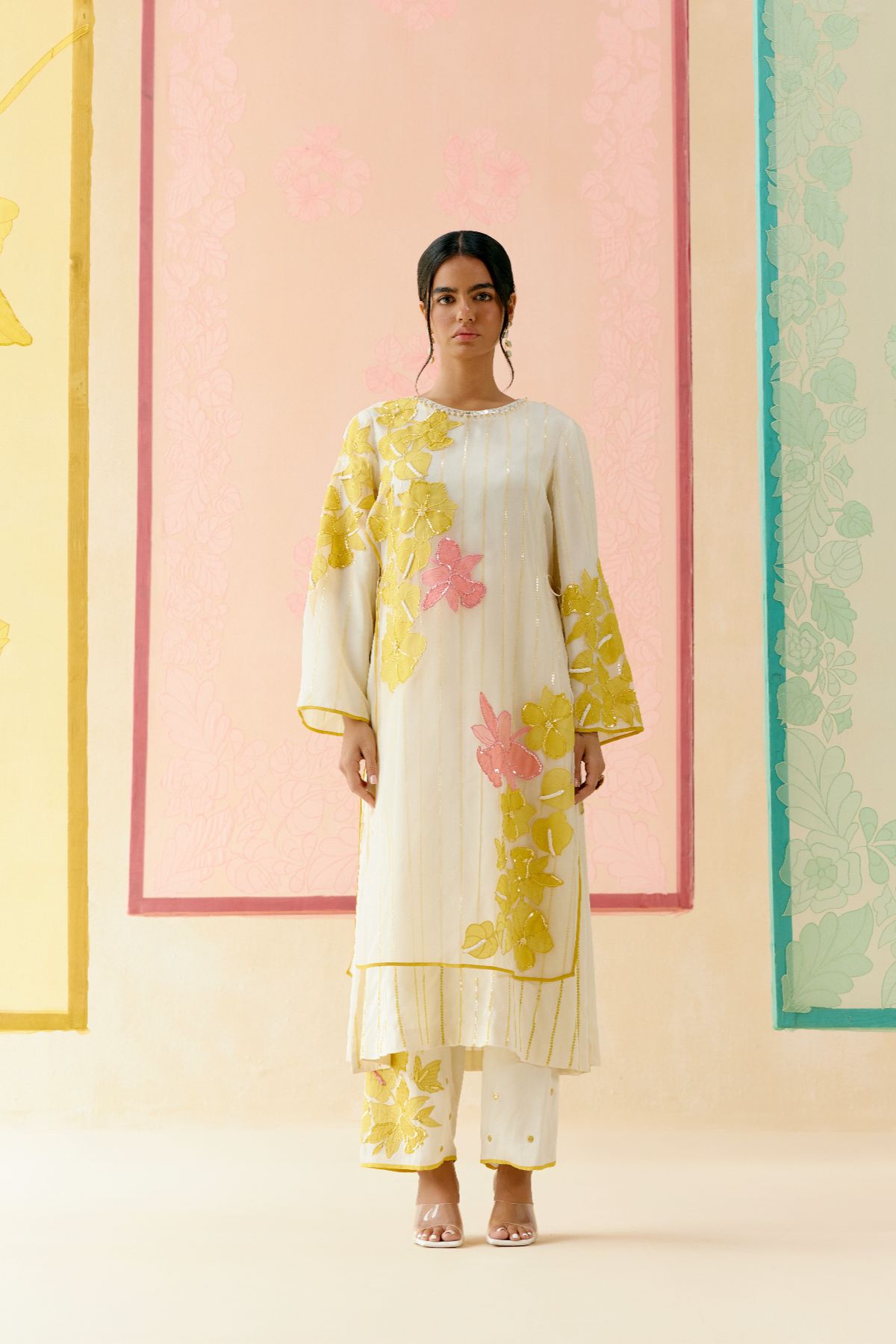 "I AM" a Dahlia white applique & hand embroidered layered kurta set