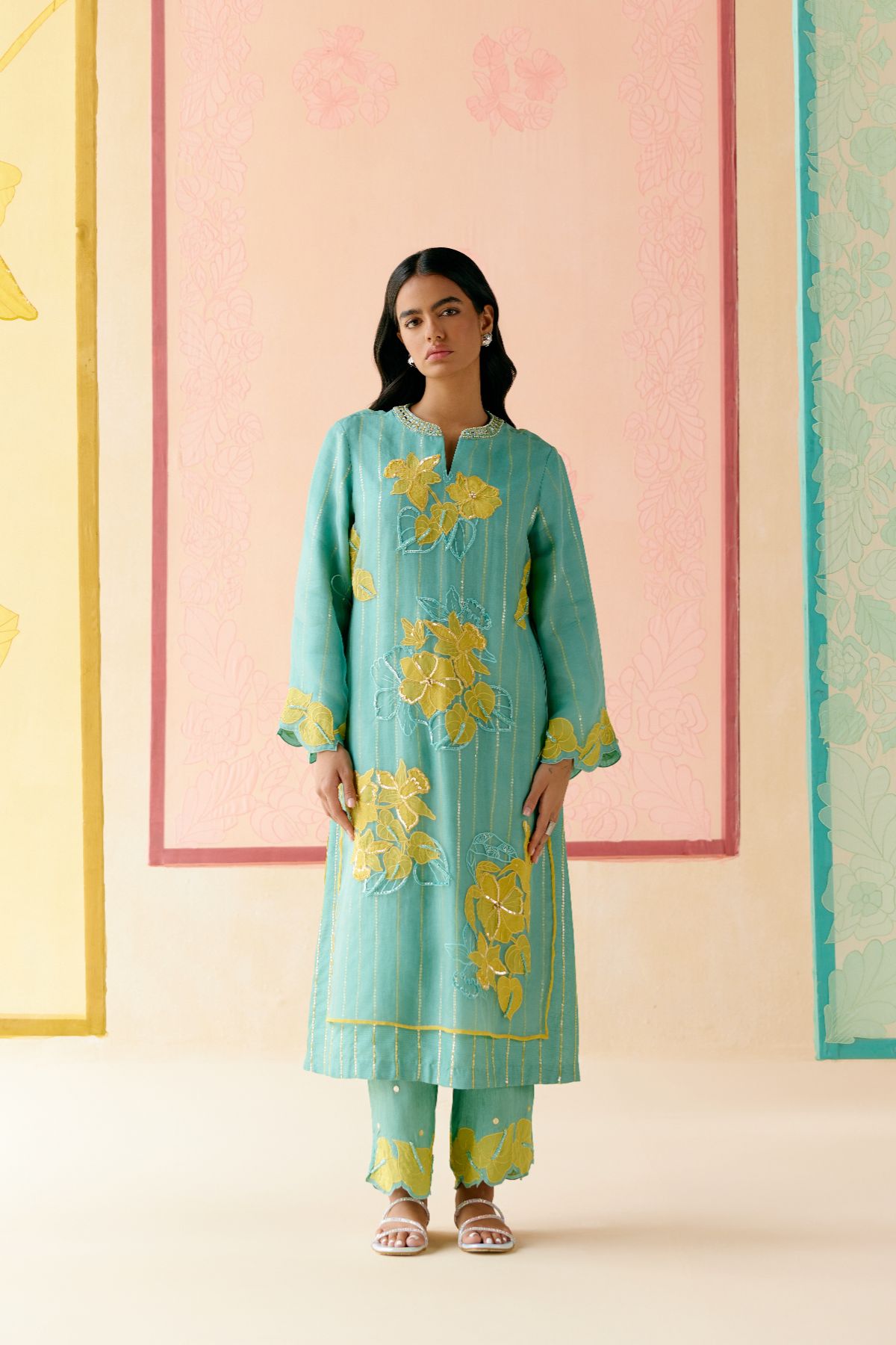 "I AM" a Daisy mint applique & hand embroidered layered kurta set