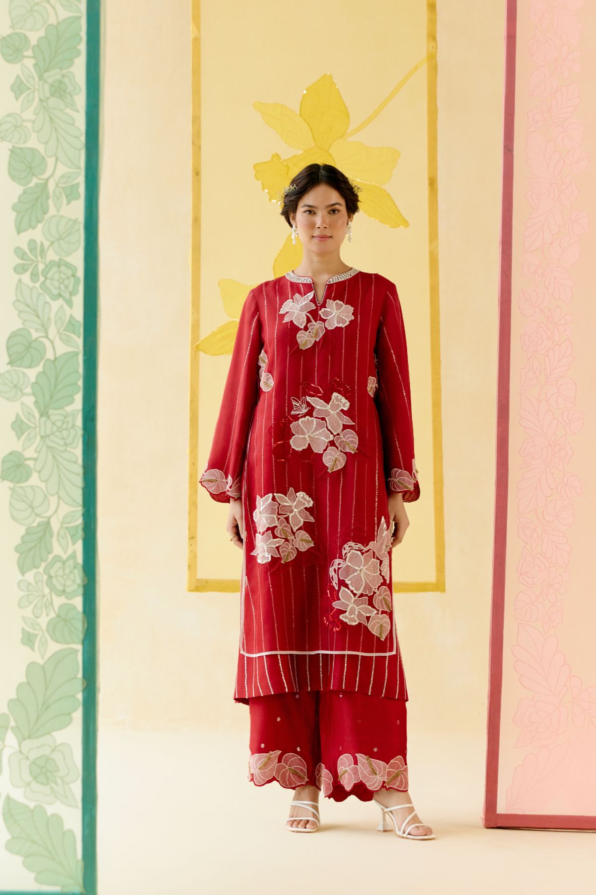 "I AM" a Romantic red rose applique & hand embroidered layered kurta set