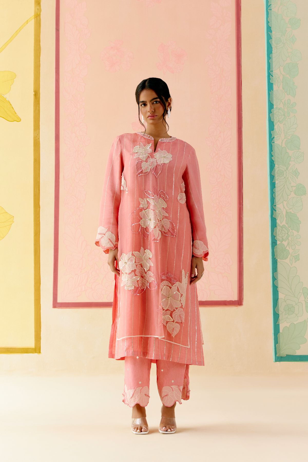 "I AM" a Dahlia pink applique & hand embroidered layered kurta set