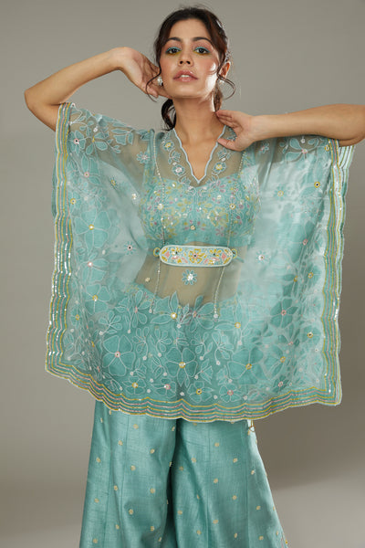 Pepper mint candy hand embroidered and applique work sharara cum plazzo set