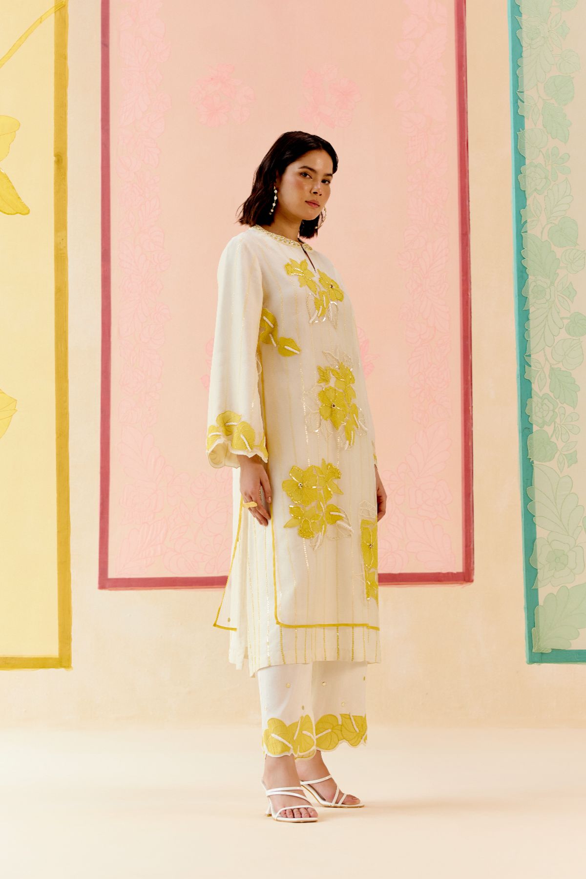 "I AM" a Champa white applique & hand embroidered layered kurta set