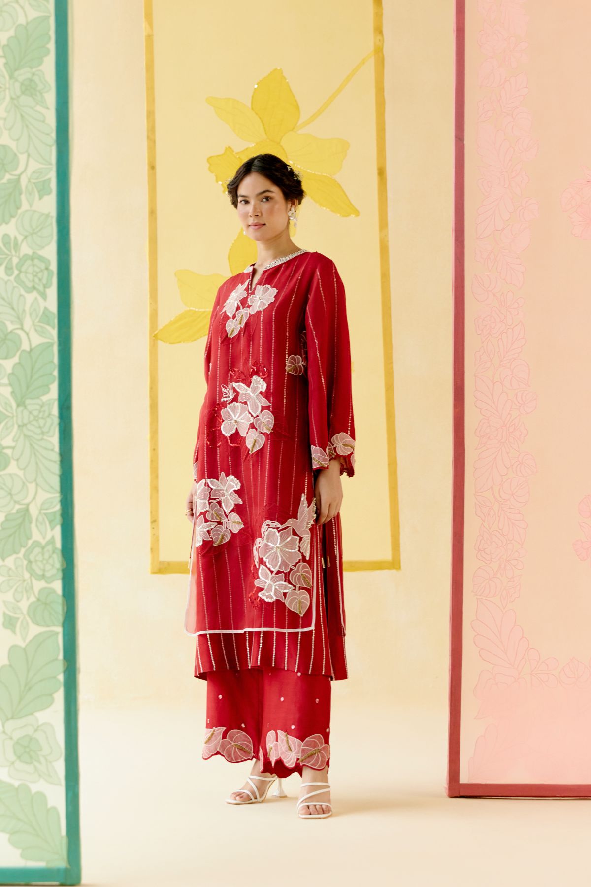 "I AM" a Romantic red rose applique & hand embroidered layered kurta set