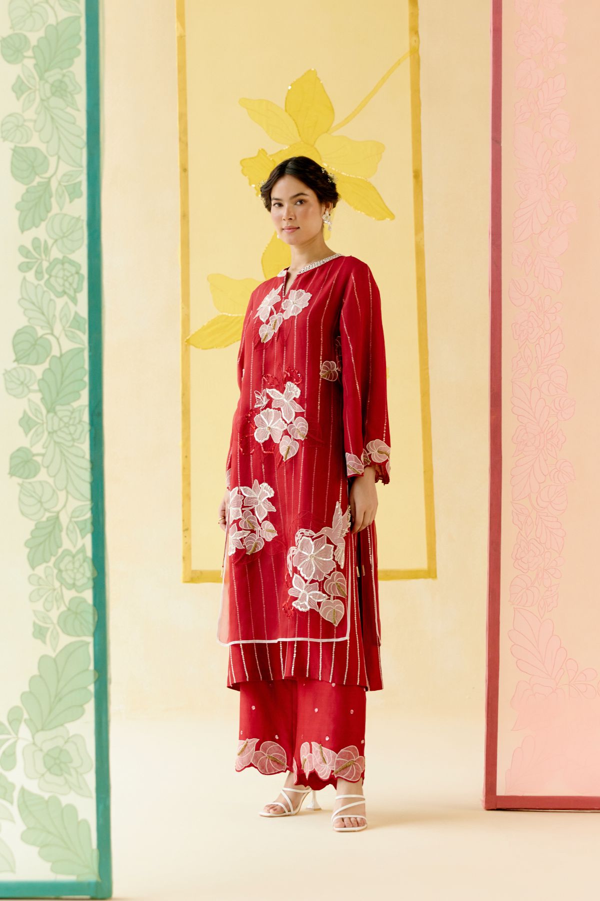 "I AM" a Romantic red rose applique & hand embroidered layered kurta set