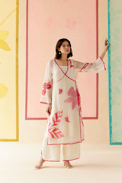 "I AM" a Rose white applique & hand embroidered angrakha kurta set