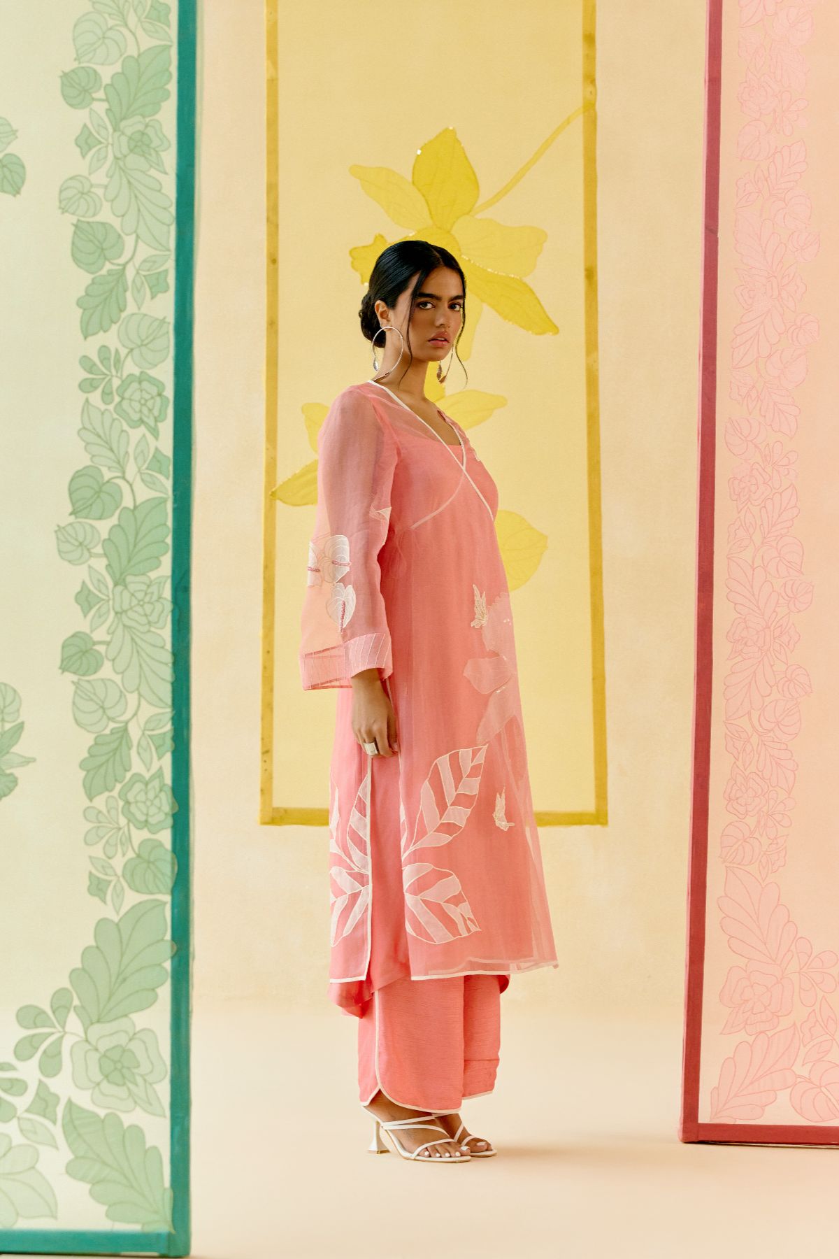"I AM" a Cherry blossom pink applique & hand embroidered angrakha kurta set