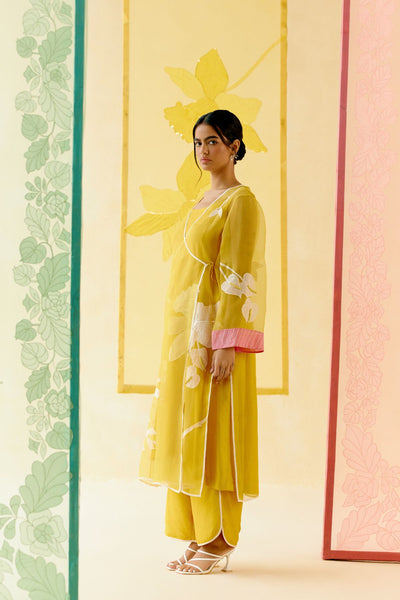 "I AM" a Marigold mustard applique & hand embroidered angrakha kurta set