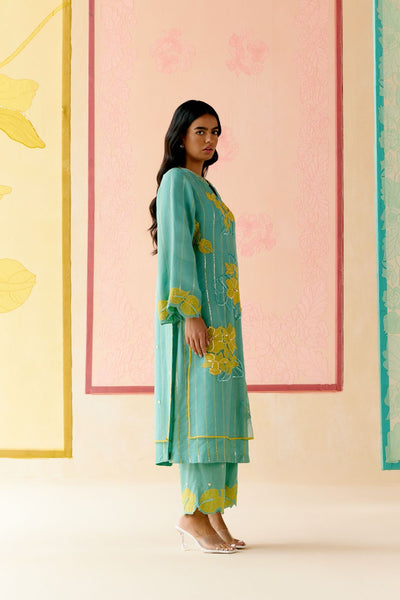 "I AM" a Daisy mint applique & hand embroidered layered kurta set