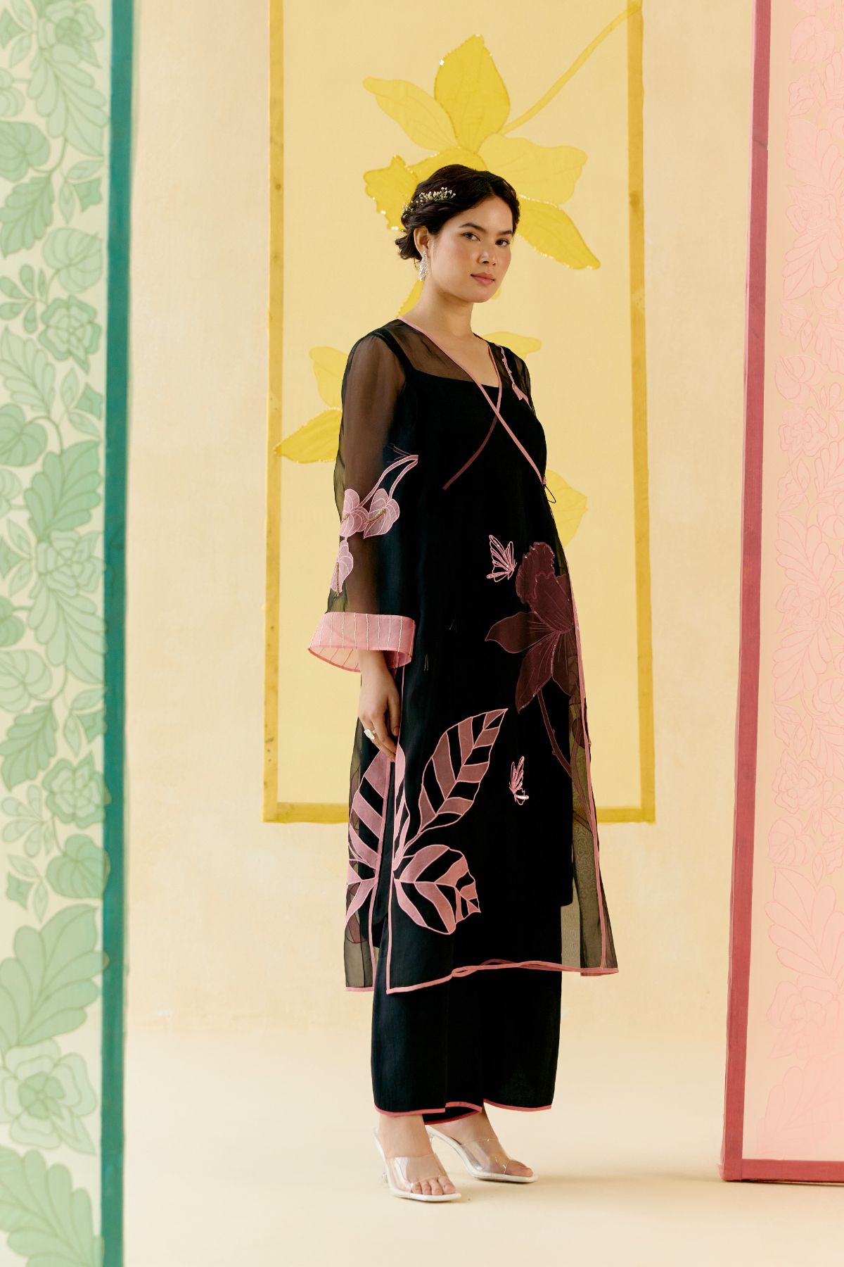 "I AM" a Rose black applique & hand embroidered angrakha kurta set