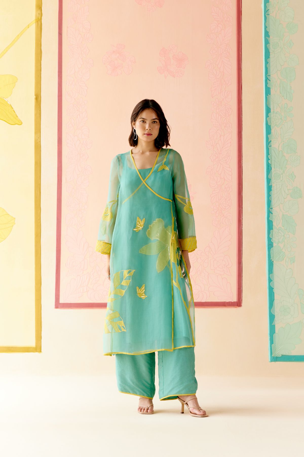 "I AM" a Daisy mint applique & hand embroidered angrakha kurta set