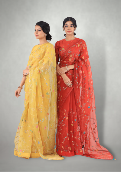 Rust Aari & Mirror Work Saree Only