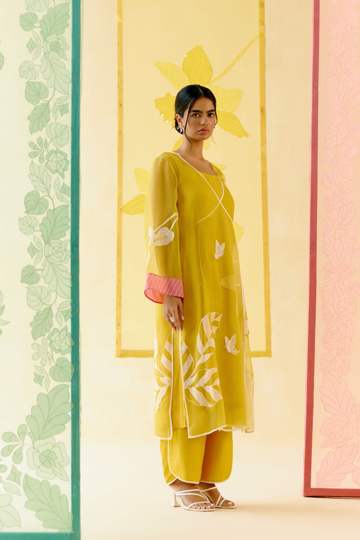 "I AM" a Marigold mustard applique & hand embroidered angrakha kurta set