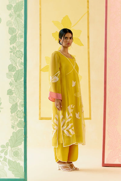 "I AM" a Marigold mustard applique & hand embroidered angrakha kurta set