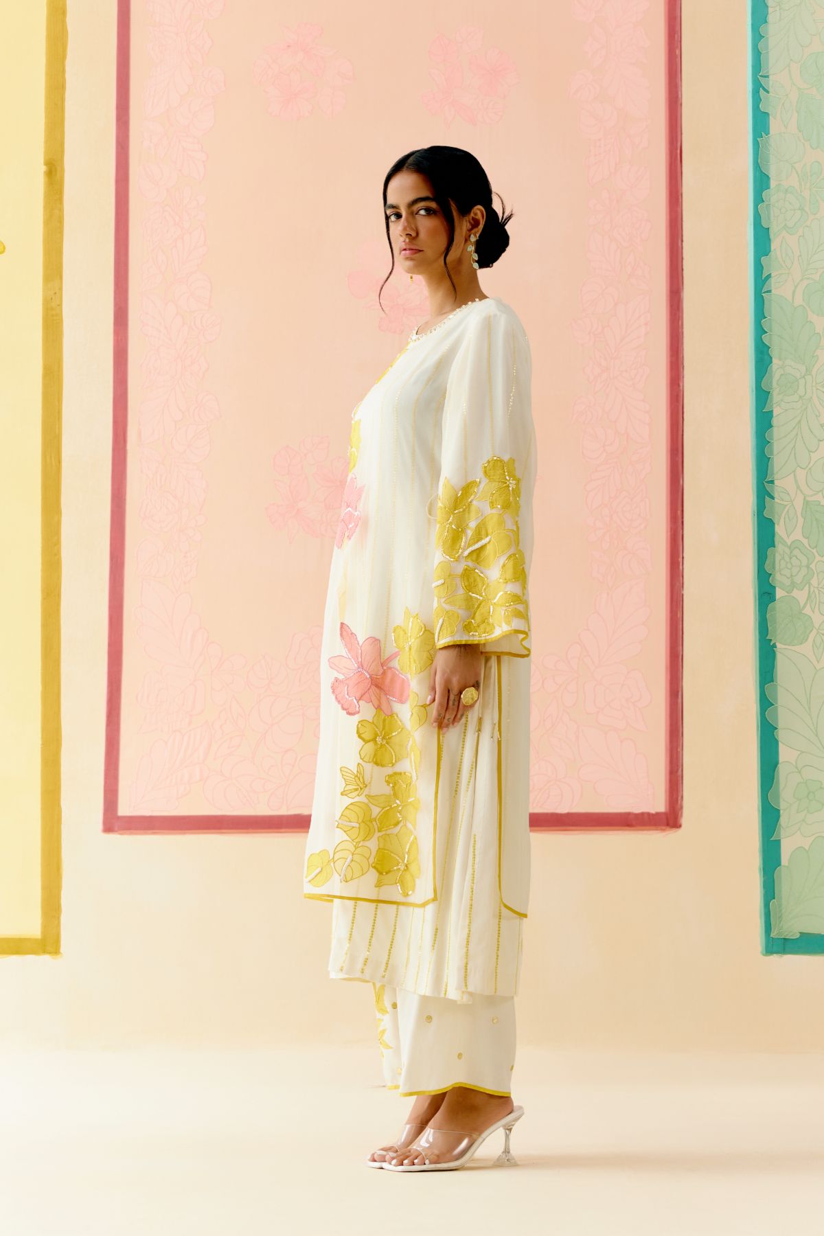 "I AM" a Dahlia white applique & hand embroidered layered kurta set