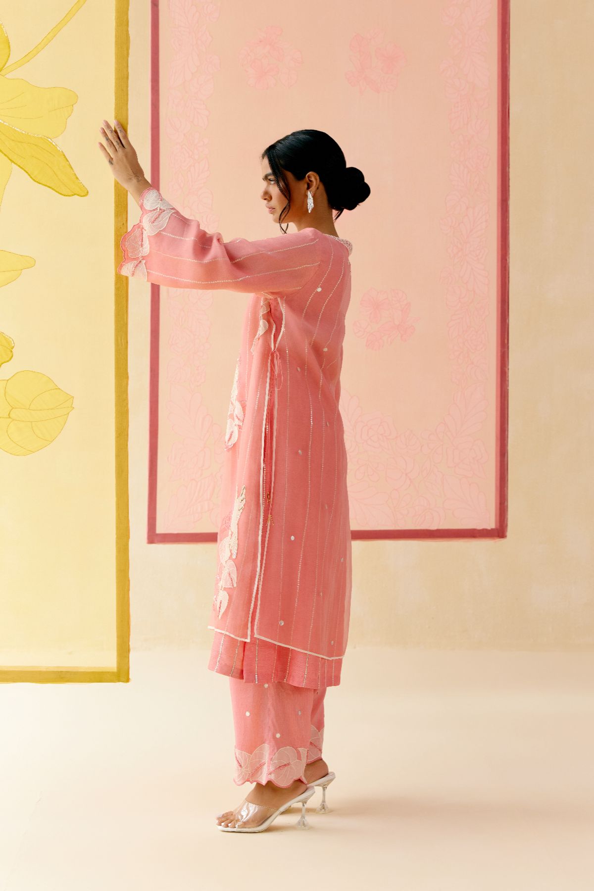 "I AM" a Dahlia pink applique & hand embroidered layered kurta set