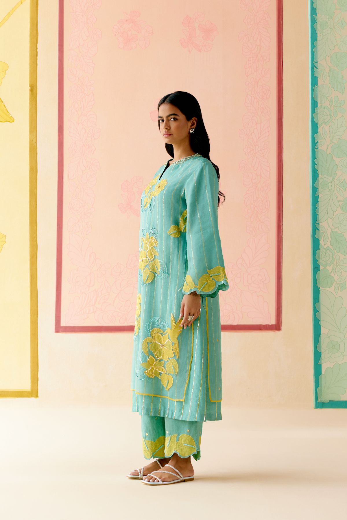 "I AM" a Daisy mint applique & hand embroidered layered kurta set