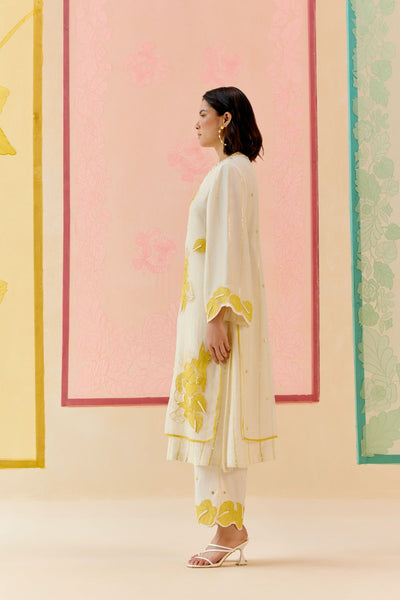 "I AM" a Champa white applique & hand embroidered layered kurta set