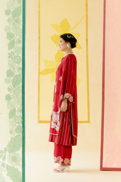 "I AM" a Romantic red rose applique & hand embroidered layered kurta set