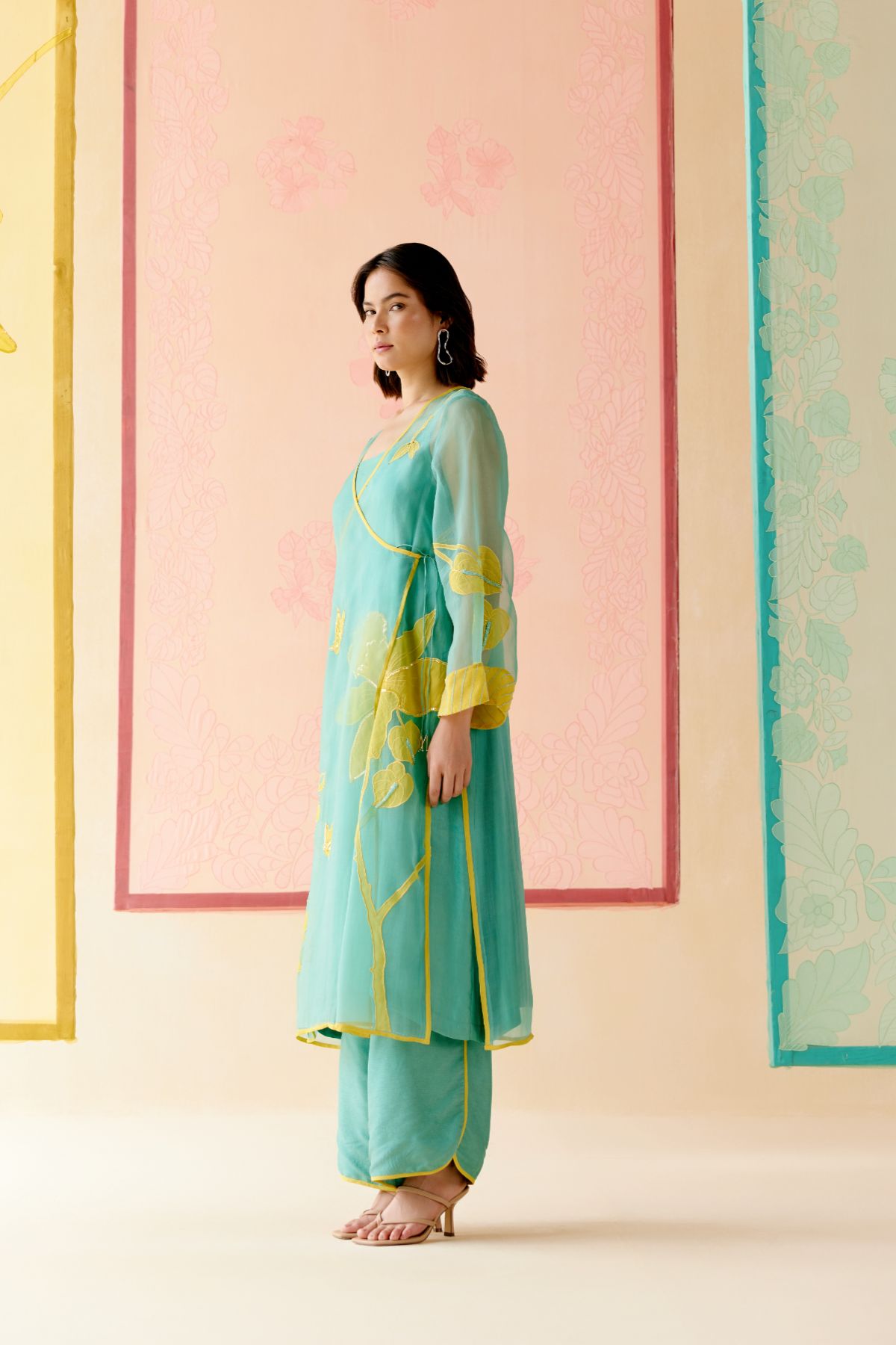 "I AM" a Daisy mint applique & hand embroidered angrakha kurta set