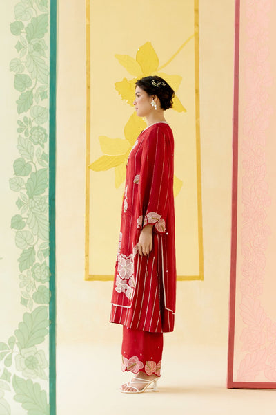 "I AM" a Romantic red rose applique & hand embroidered layered kurta set