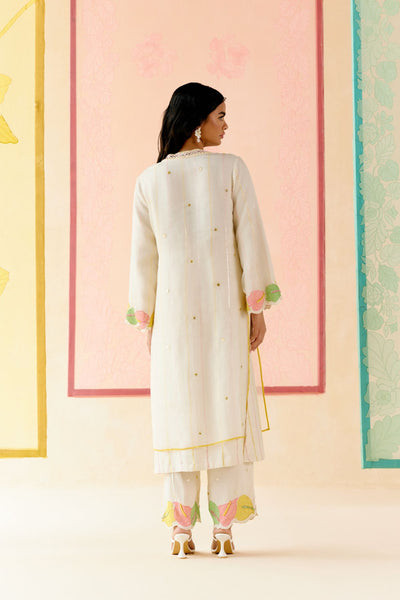 "I AM" a Petunias white applique & hand embroidered layered kurta set