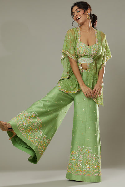 Green apple candy hand embroidered and applique work sharara cum plazzo set