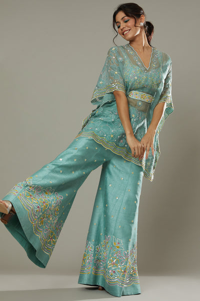 Pepper mint candy hand embroidered and applique work sharara cum plazzo set
