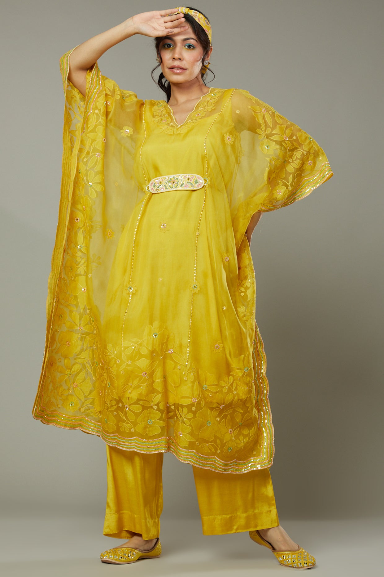 Mango bite candy applique and hand embroidered Kaftan set