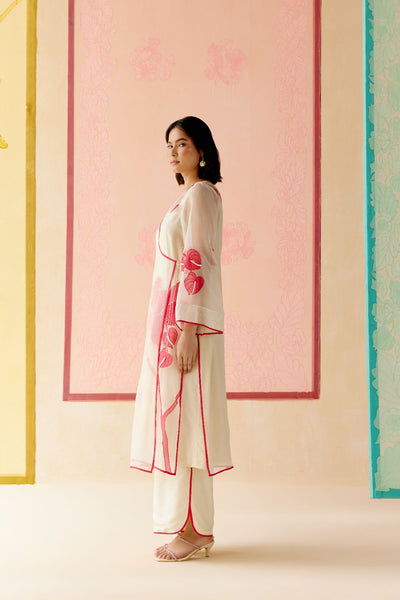 "I AM" a Rose white applique & hand embroidered angrakha kurta set