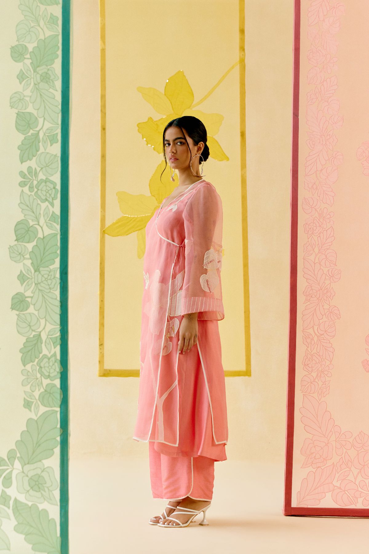 "I AM" a Cherry blossom pink applique & hand embroidered angrakha kurta set