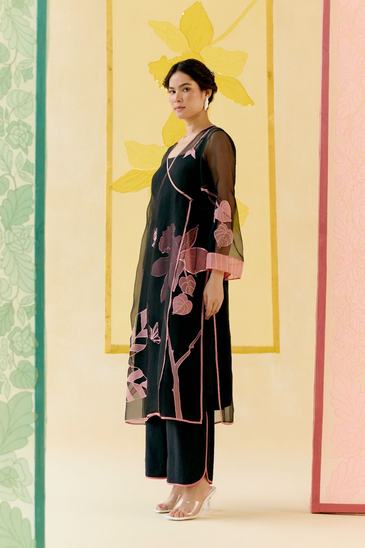 "I AM" a Rose black applique & hand embroidered angrakha kurta set