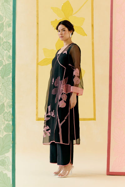"I AM" a Rose black applique & hand embroidered angrakha kurta set