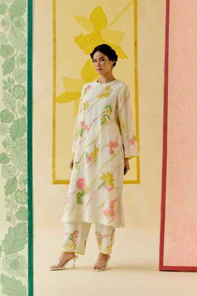 I AM" a Bougainvillea white applique & hand embroidered leher suit set