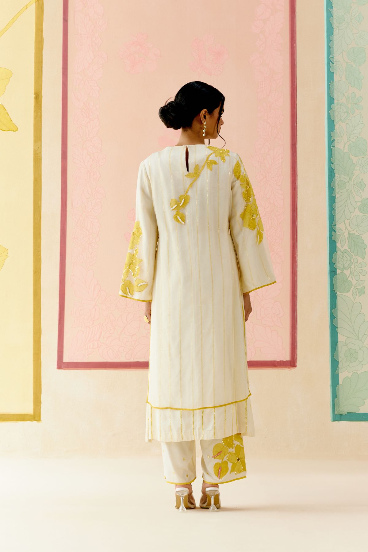 "I AM" a Dahlia white applique & hand embroidered layered kurta set