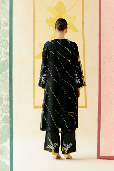 "I AM" a Bougainvillea black applique & hand embroidered leher suit set