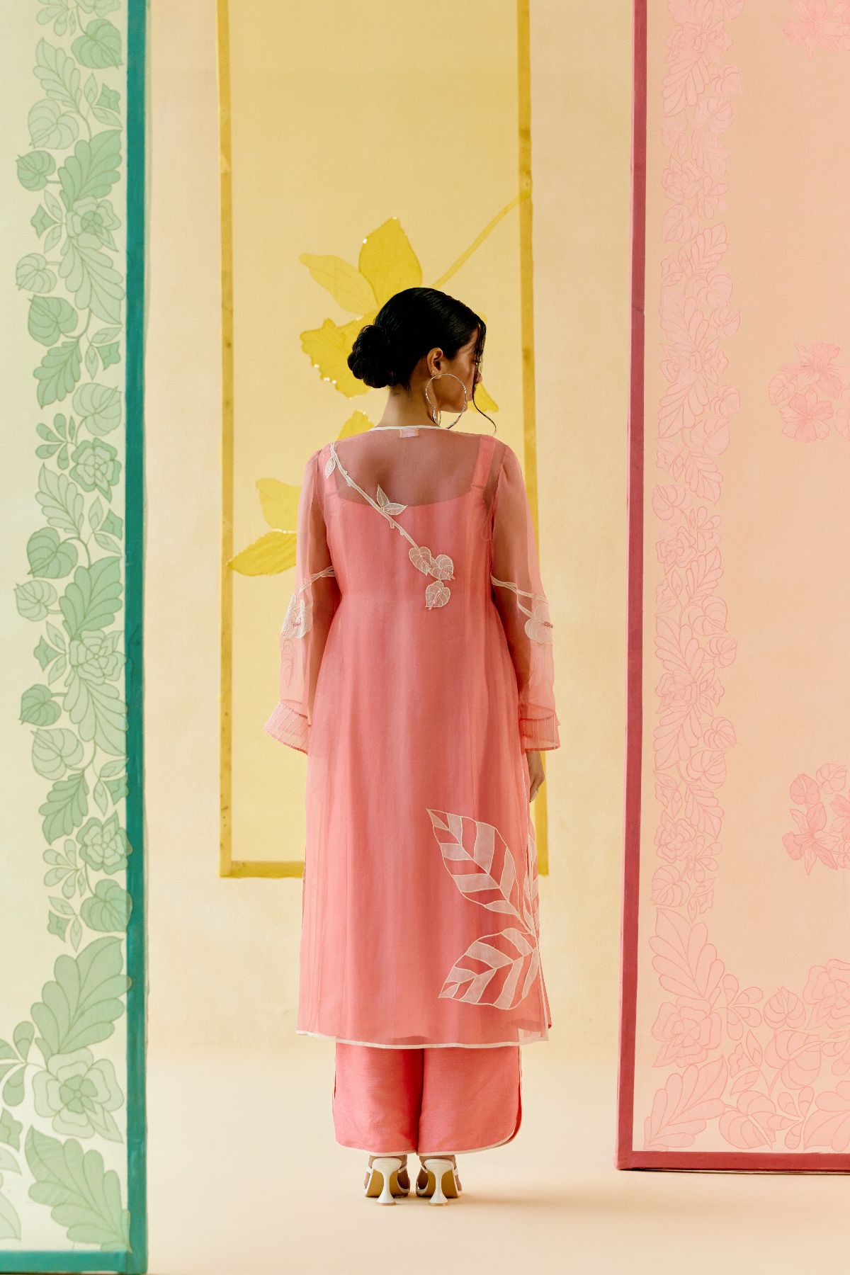 "I AM" a Cherry blossom pink applique & hand embroidered angrakha kurta set