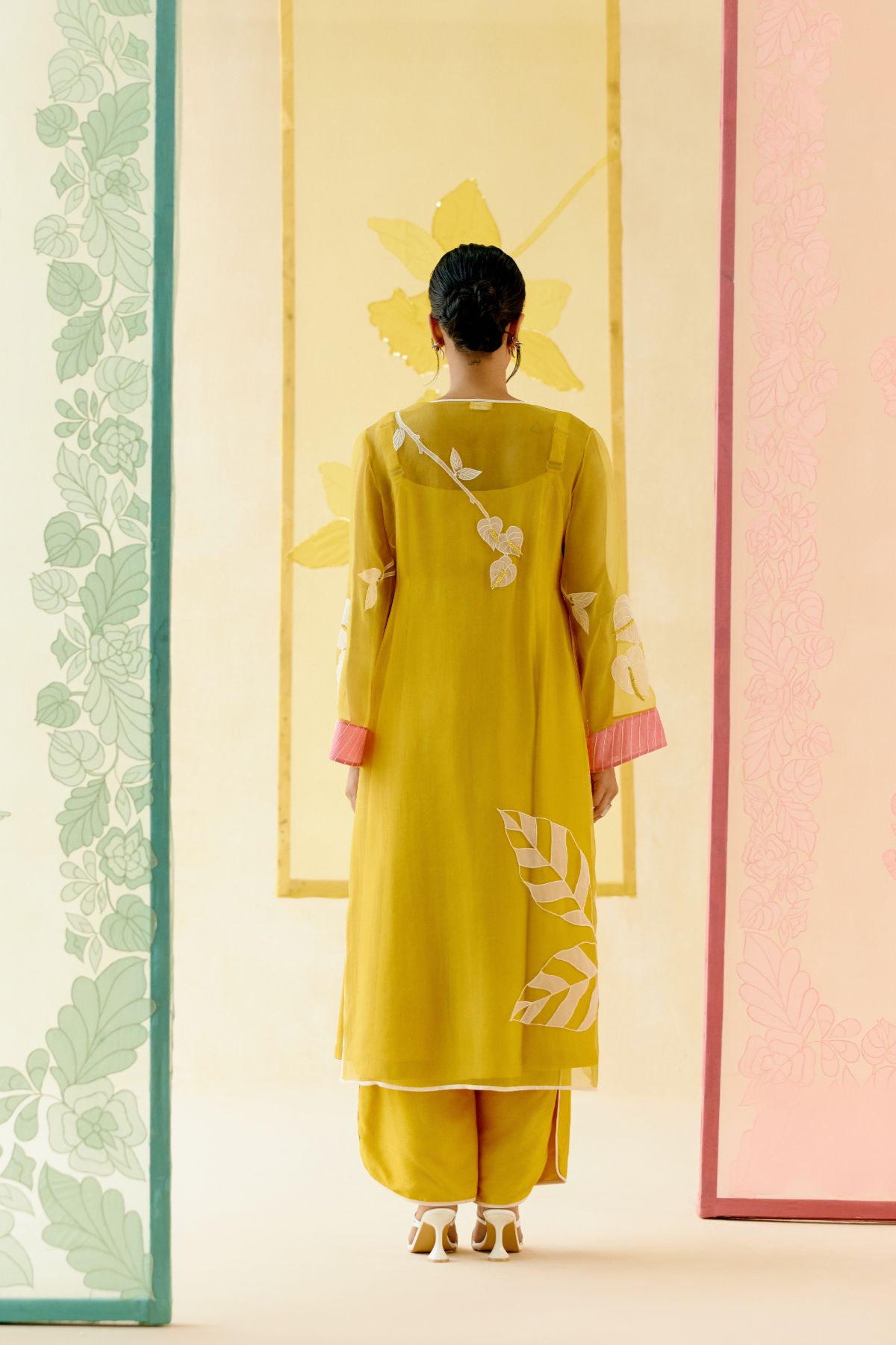 "I AM" a Marigold mustard applique & hand embroidered angrakha kurta set