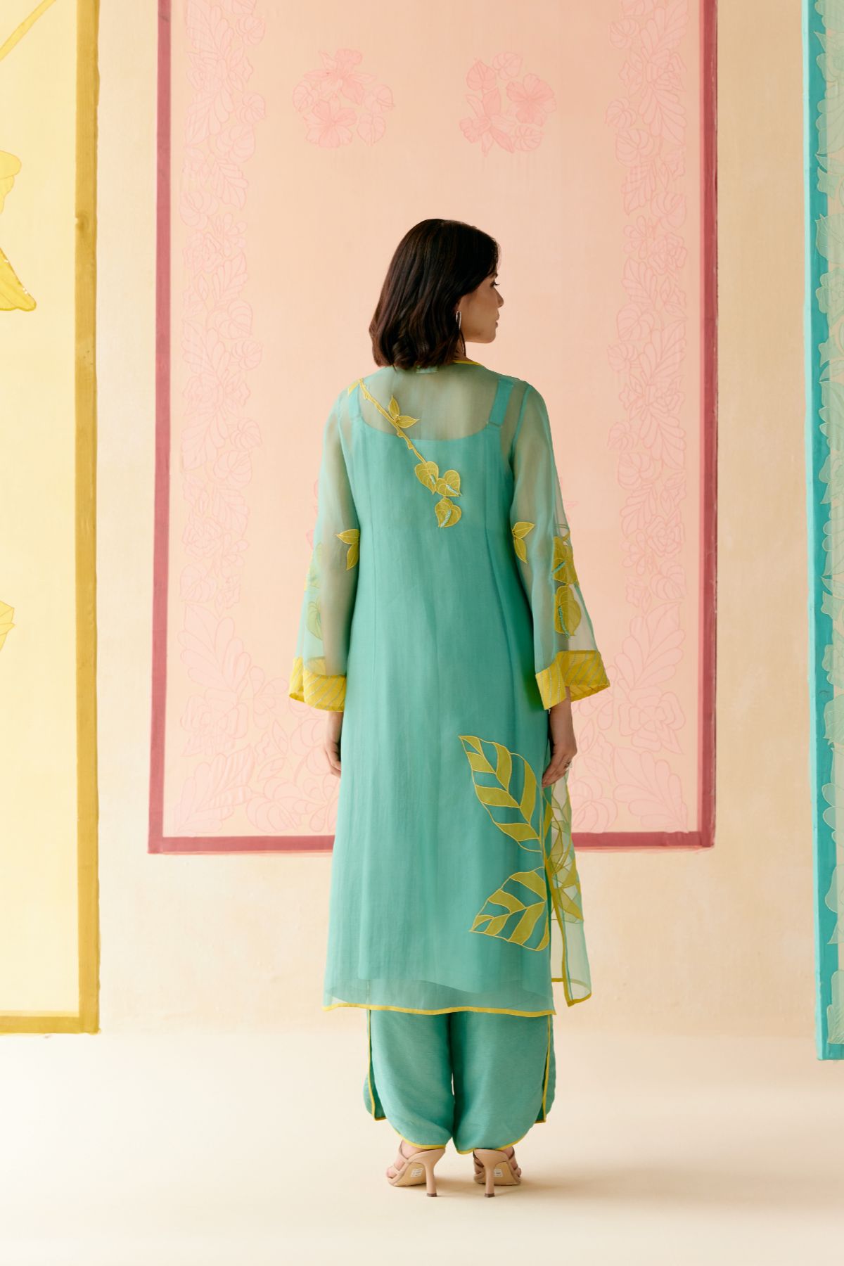 "I AM" a Daisy mint applique & hand embroidered angrakha kurta set