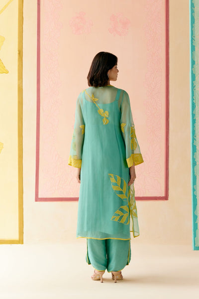 "I AM" a Daisy mint applique & hand embroidered angrakha kurta set