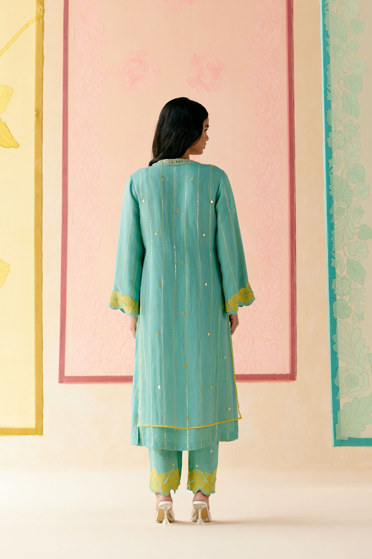 "I AM" a Daisy mint applique & hand embroidered layered kurta set