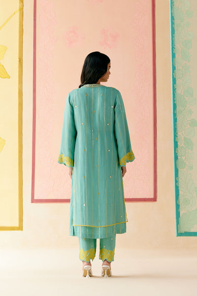 "I AM" a Daisy mint applique & hand embroidered layered kurta set