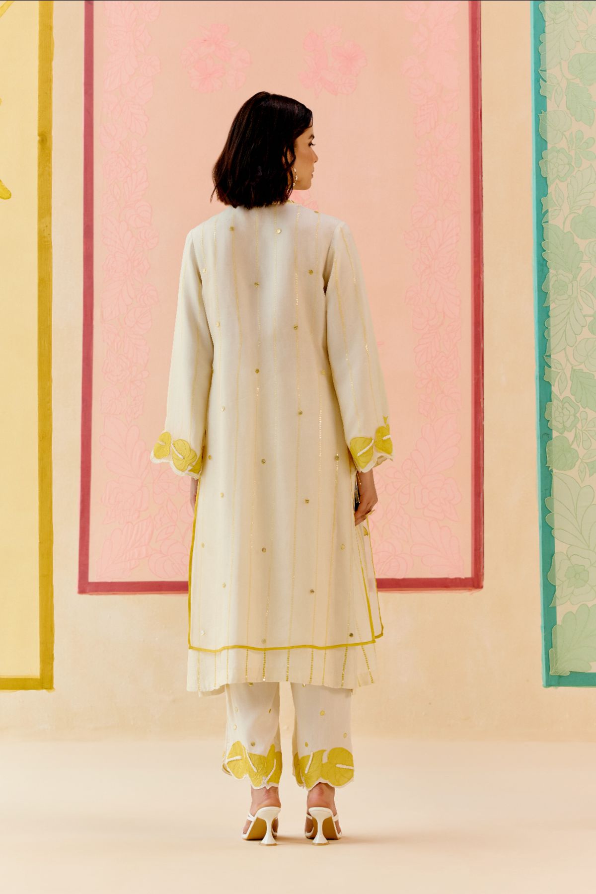 "I AM" a Champa white applique & hand embroidered layered kurta set