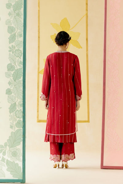 "I AM" a Romantic red rose applique & hand embroidered layered kurta set